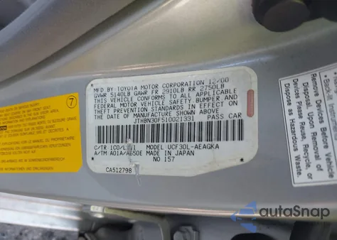 2001 Lexus Ls 430 from USA, damaged, VIN JTHBN30F510021331